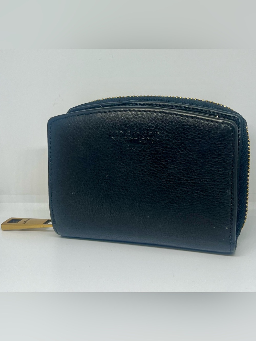 Margo New York Black Zip Around Wallet Gold Hardware Card Coin Organizer